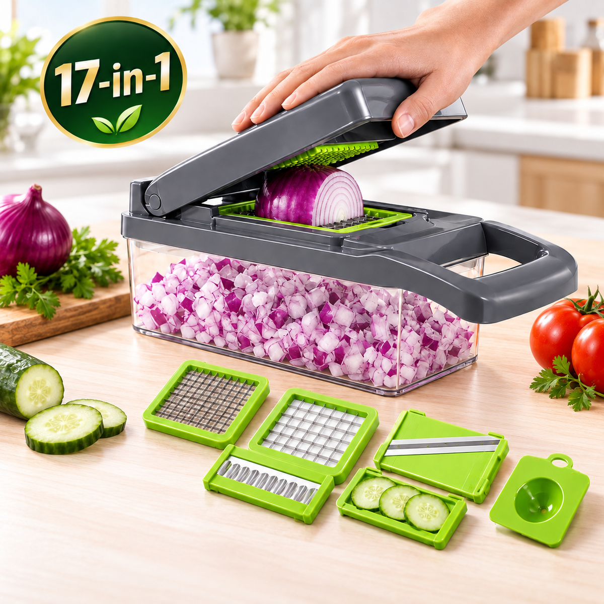 17-in-1 Vegetable Chopper – Multi-Function Slicer, Dicer, Grater & Cutter