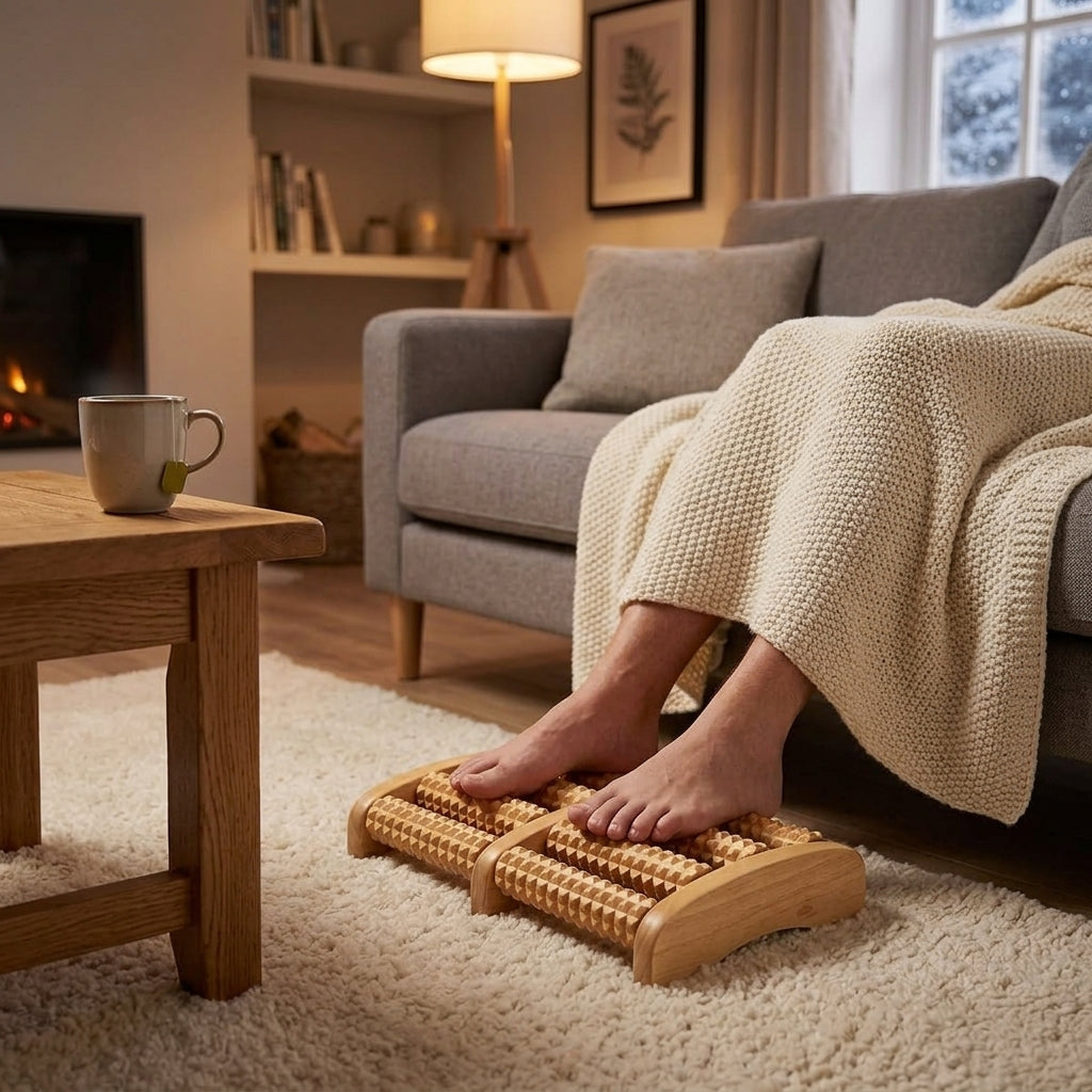 ❄️ Winter Comfort Wooden Foot Massager – Natural Wood Roller for Relaxation & Daily Foot Relief
