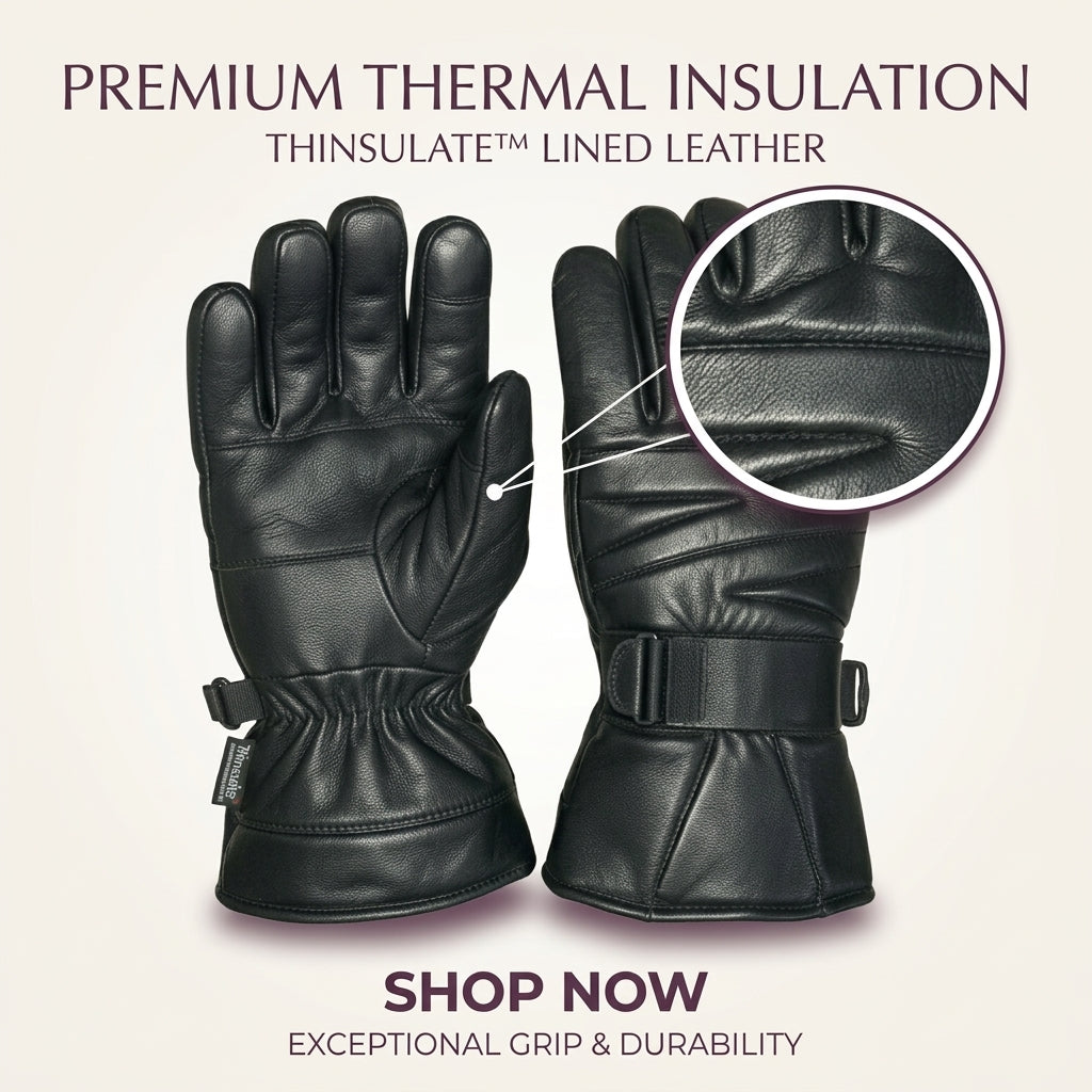 🧤 Men’s Winter Leather Gloves – Warm-Lined Black Motorcycle & Outdoor Riding Gloves