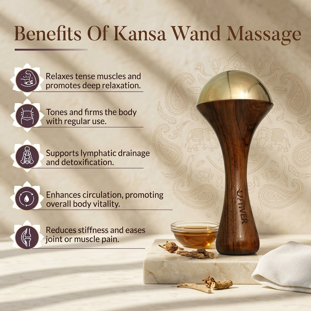 Kansa Bronze Massage Wand – Ayurvedic Face, Body & Foot Massager for Relaxation & Daily Wellness