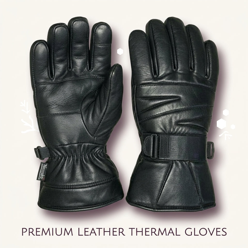 🧤 Men’s Winter Leather Gloves – Warm-Lined Black Motorcycle & Outdoor Riding Gloves