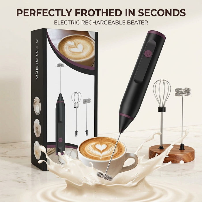 ☕2-in-1 Rechargeable Electric Milk Frother & Egg Whisk – USB Coffee Beater for Frothing, Mixing & Whisking