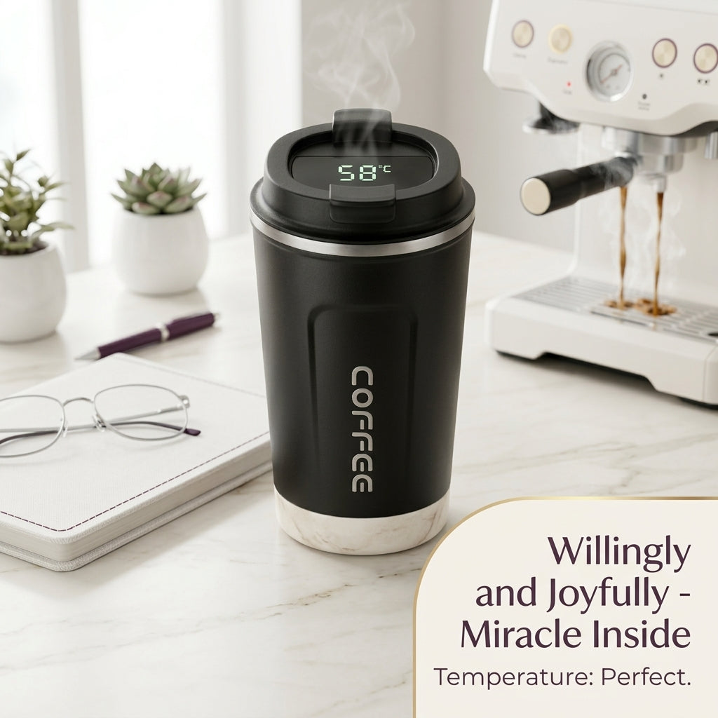500ml Stainless Steel Insulated Travel Mug – Temperature Display Coffee Cup with Double-Wall Thermal Design