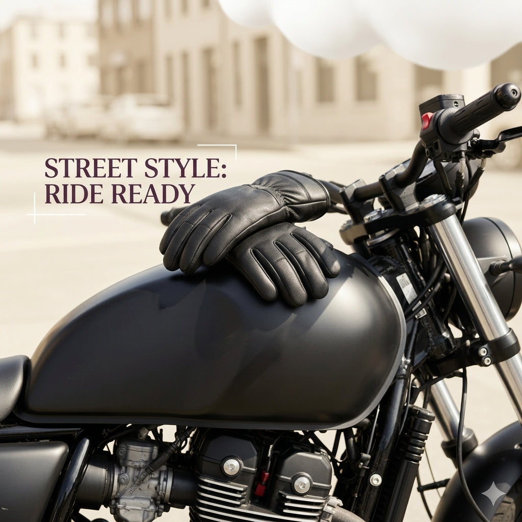 🧤 Men’s Winter Leather Gloves – Warm-Lined Black Motorcycle & Outdoor Riding Gloves