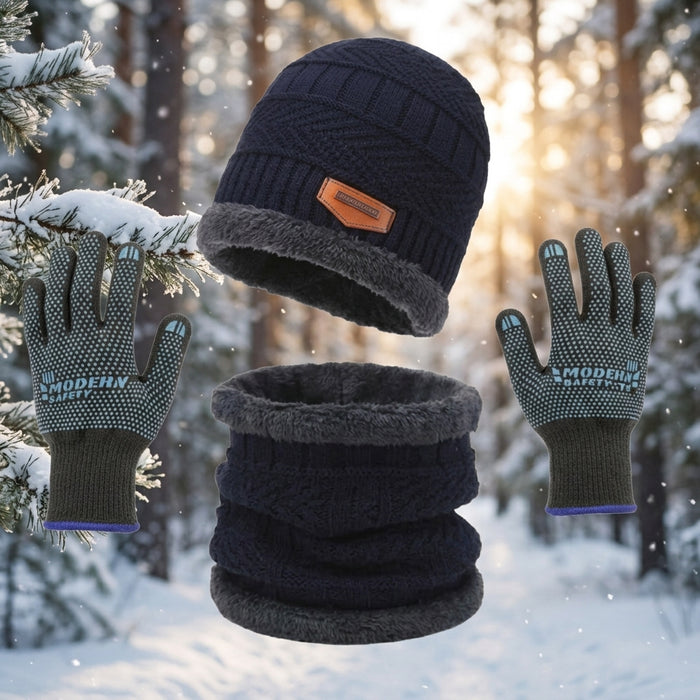 3-in-1 Winter Essentials Set – Knitted Beanie, Neck Gaiter & Touchscreen Gloves(Random Colors)